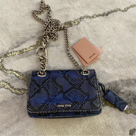 Miu Miu Club  Blue  Python Chain Flap Bag, - Picture 12 of 12